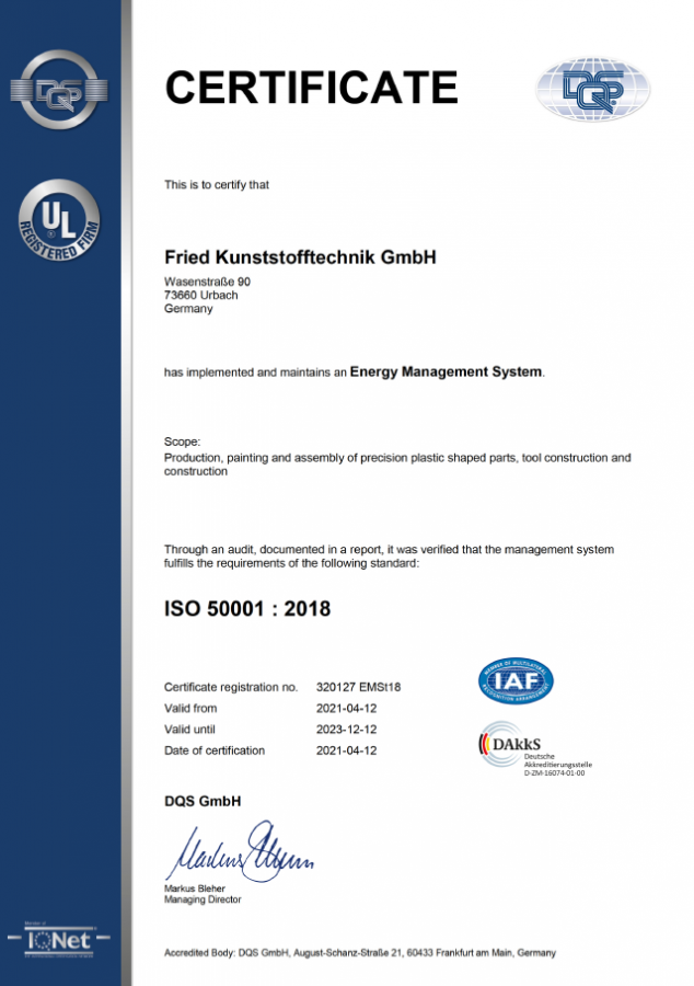 Certificate ISO 50001:2018